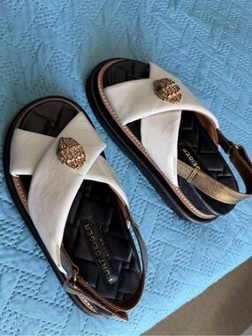 Kurt Geiger White and Black Jeweled Cross-Strap Slingback Sandals